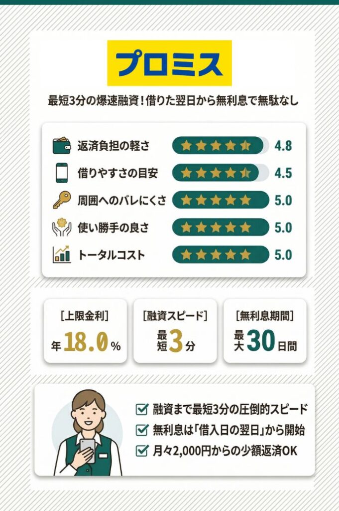1位：プロミス｜最短3分の即日融資とアプリローンの操作性で選ぶ