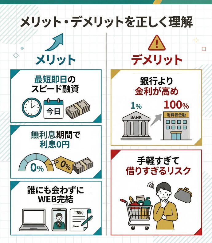 消費者金融を利用する前に知っておくべき3つのメリットと2つのデメリット