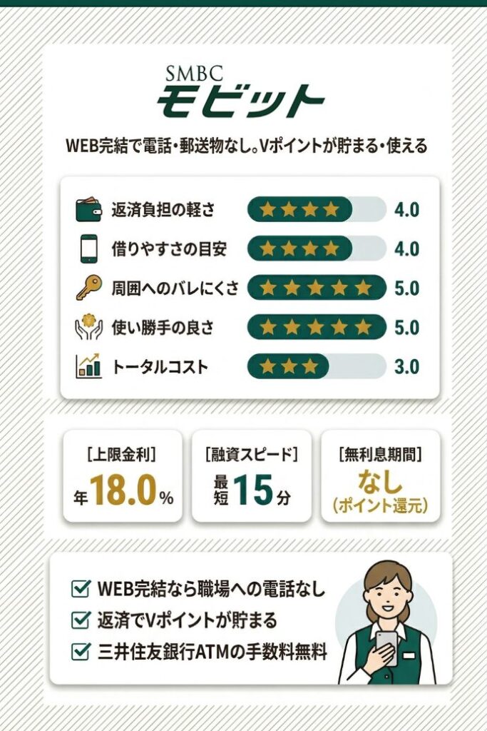 5位：SMBCモビット｜WEB完結なら電話連絡・郵送物なしで周囲にバレずに済ませる
