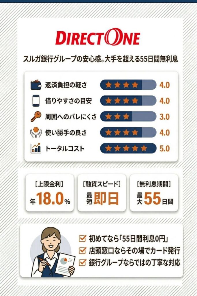 2位：ダイレクトワン｜スルガ銀行グループの安心感と対面相談で借りる
