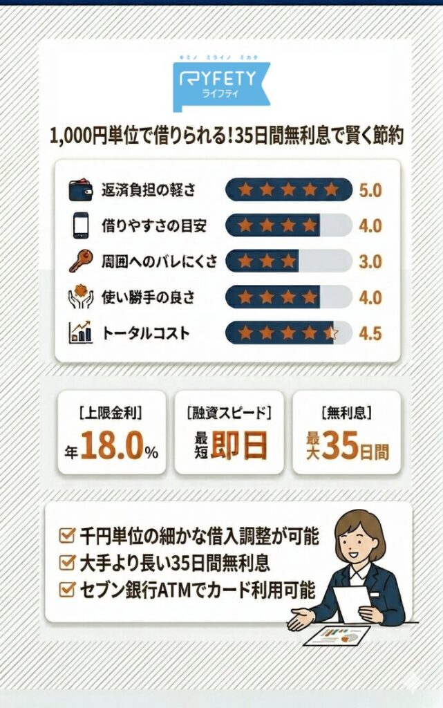 8位：ライフティ｜1,000円からの借入に対応し無利息期間を有効活用する