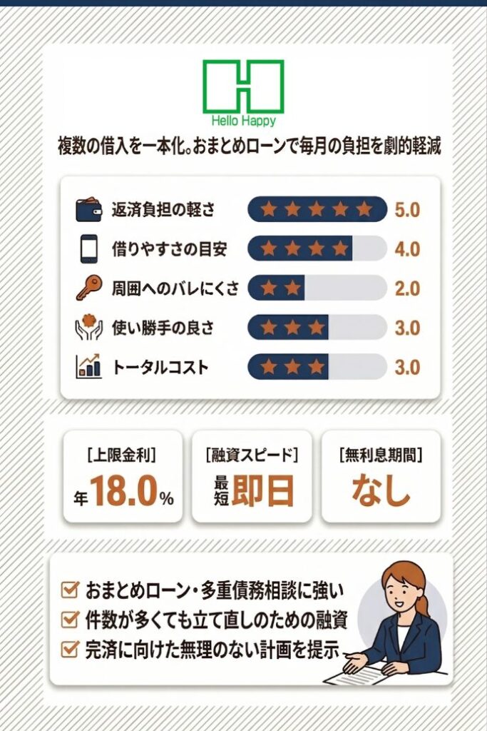 13位：ハローハッピー｜複数の借入を一本化して毎月の負担を軽減する