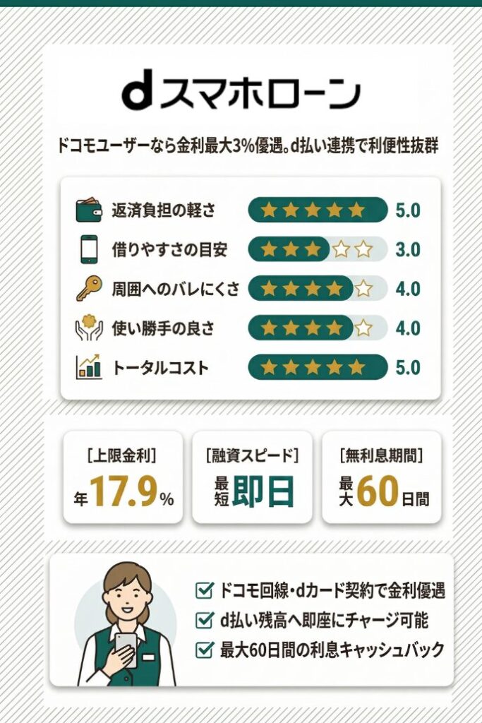 10位：dスマホローン｜ドコモユーザーが優遇金利で最大年3.0%低く借りる
